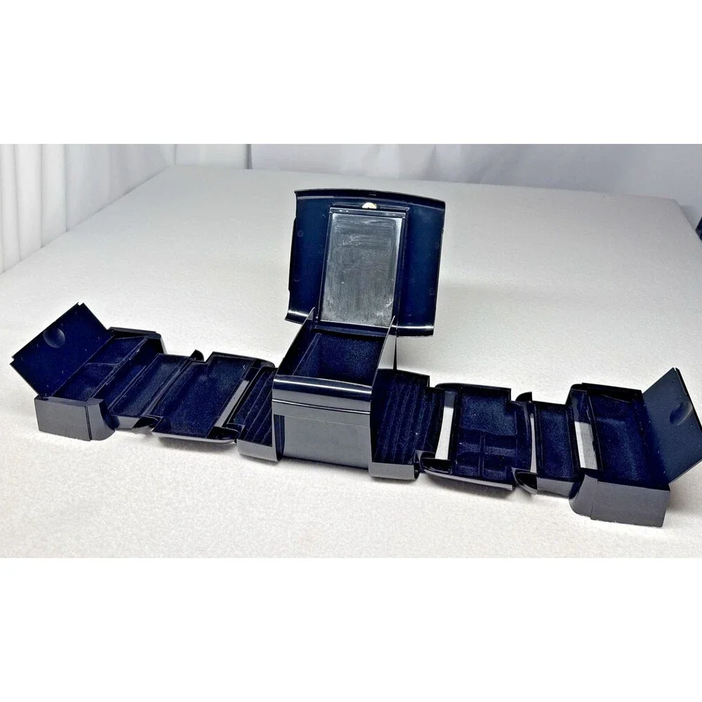 The Jewel Kit Vintage 1980s Black Expandable Fold Out Jewelry Box Mirror Retro